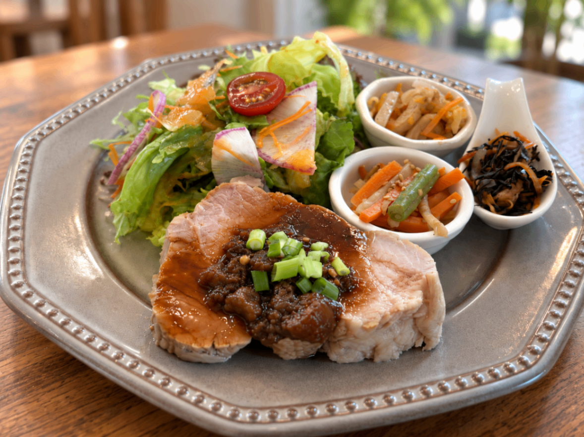 ローストポーク 焼茄子とバルサミコのソース